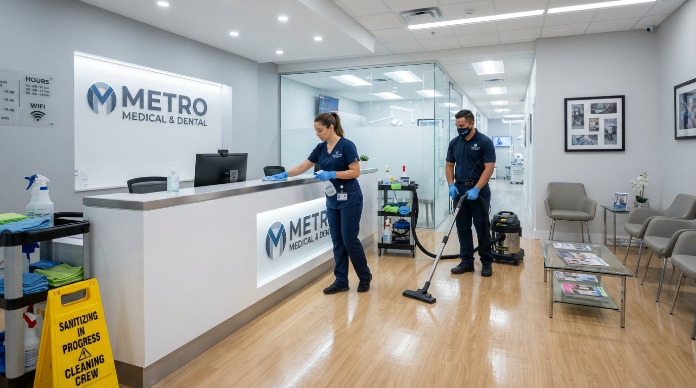 Fresh X Cleaners sanitizing a medical and dental office reception area