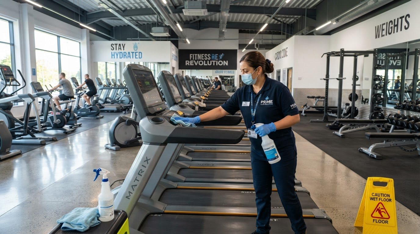 Fresh X Cleaners sanitizing a modern Austin fitness gym facility